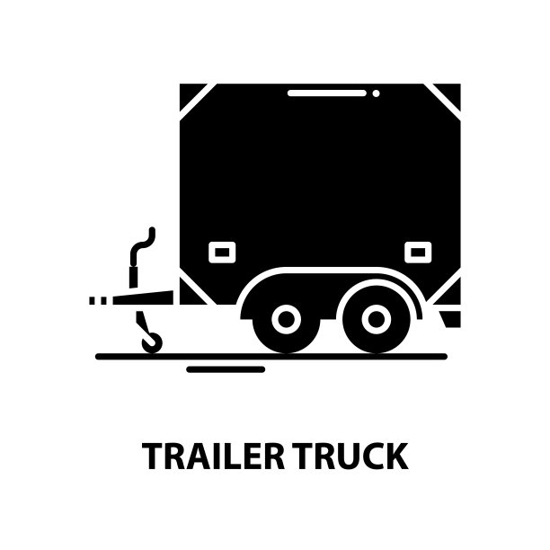 拖车图标，黑色矢量符号与可编辑的笔触，概念插图图片下载