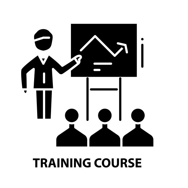 培训课程图标，黑色矢量符号与可编辑的笔触，概念插图图片下载