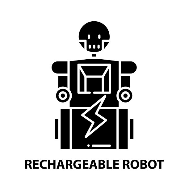 可充电的机器人图标，黑色矢量符号与可编辑的笔画，概念插图图片下载