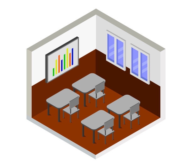 等距教室在白色背景矢量图形插图图片下载