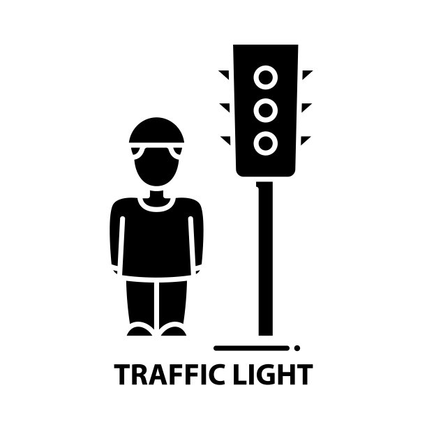 交通灯符号图标，黑色矢量标志与可编辑的笔触，概念插图图片下载