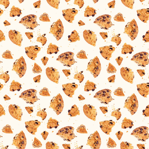 俯视图的美国巧克力饼干块与碎屑重复无缝模式的光背景图片下载
