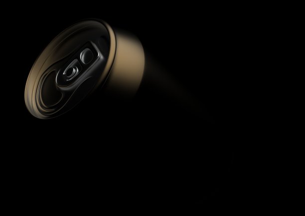 金色的苏打可以孤立在黑色。3 d渲染图图片下载