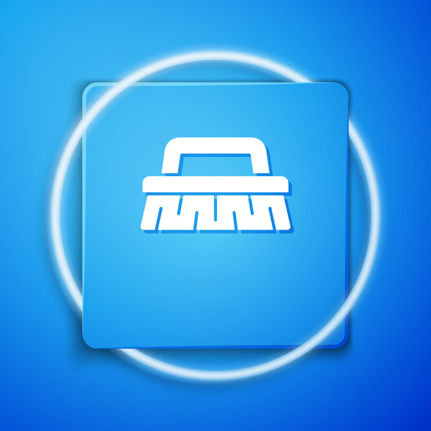 白色刷子清洗图标隔离在蓝色图片下载