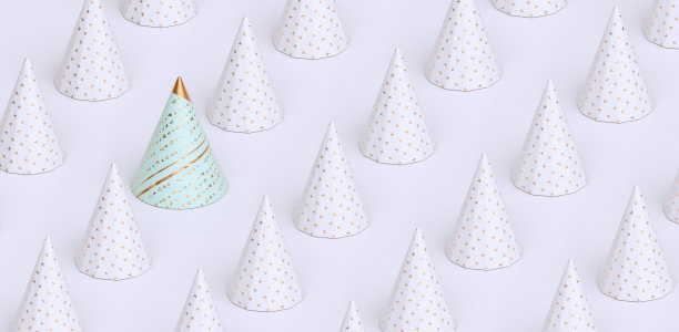 圣诞节即将来临。抽象几何圣诞树图案，金色和白色节日概念3d渲染图片下载