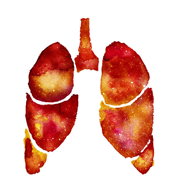 橙色水彩人体肺与银河效应图片下载
