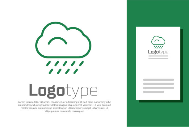 绿线云与雨的图标孤立在白色图片下载