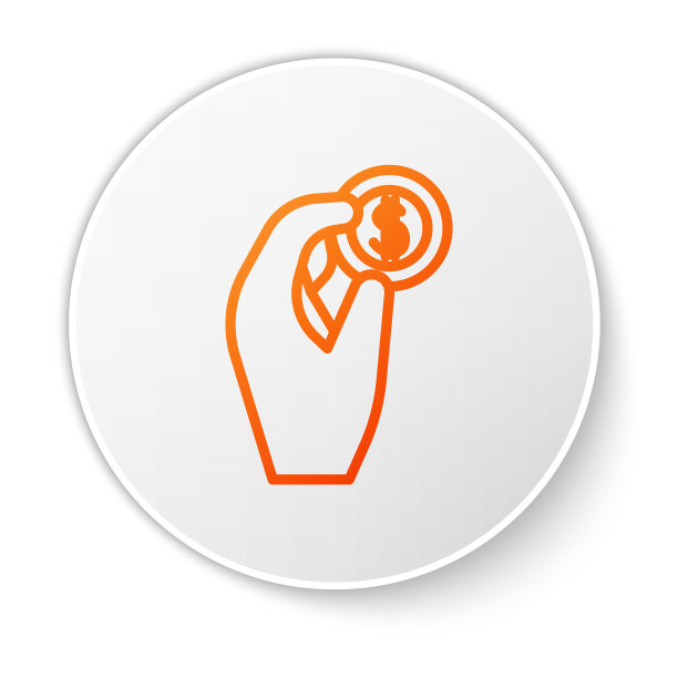 橙色线手拿硬币硬币孤立的图标图片下载