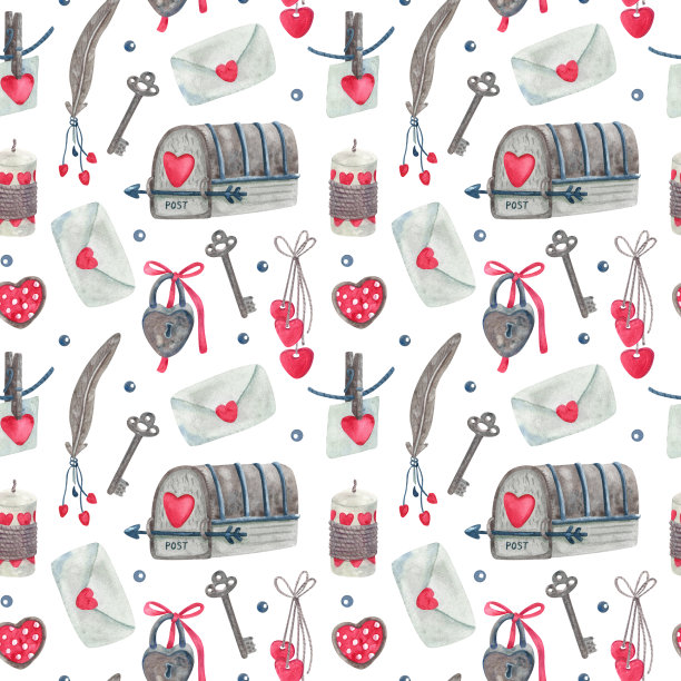 水彩复古无缝模式与情人节装饰图片下载