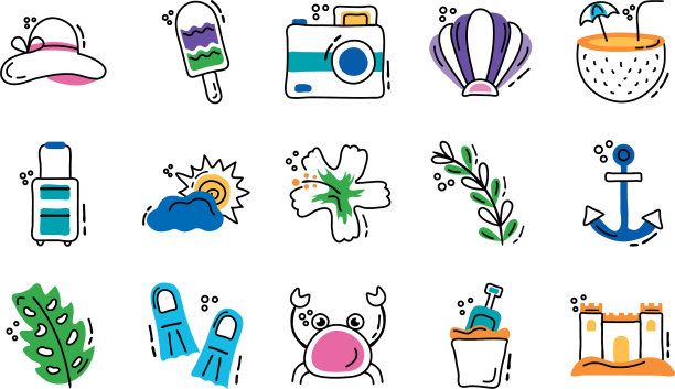 捆绑夏季度假集图标图片下载