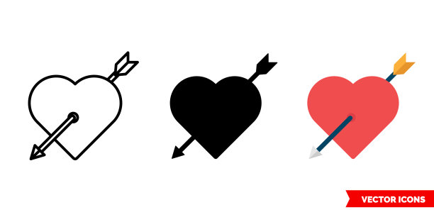 丘比特心形图标3种类型孤立标志图片下载