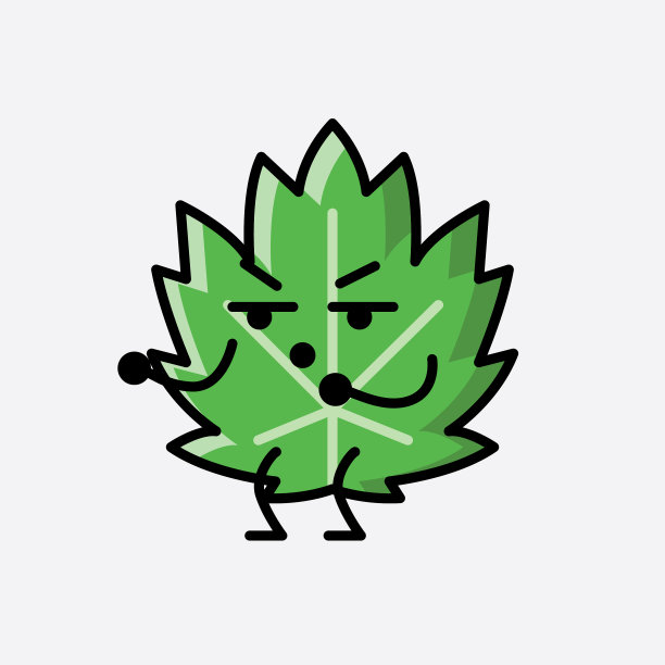 可爱的叶子吉祥物人物在平面设计风格图片下载