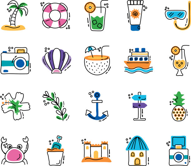 捆绑夏季度假集图标图片下载