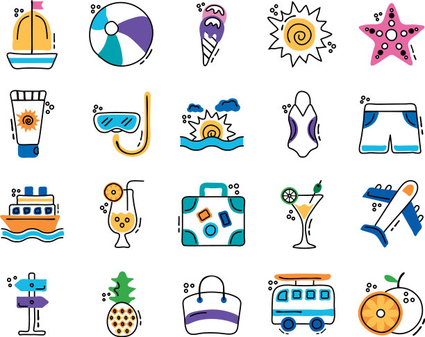 捆绑夏季度假集图标图片下载