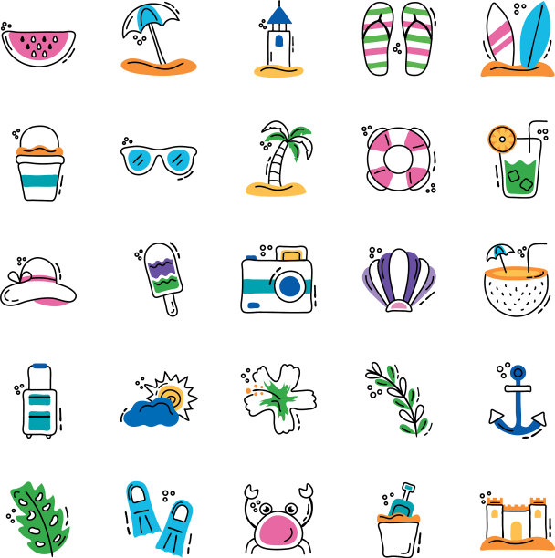 捆绑夏季度假集图标图片下载