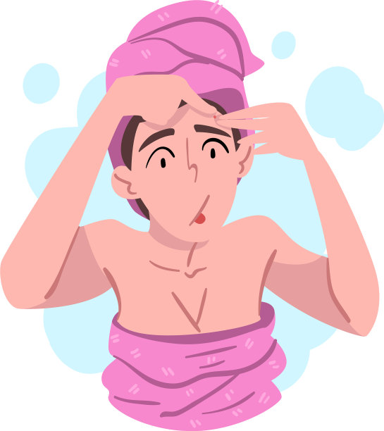 年轻女子用毛巾顶在头上压青春痘图片下载