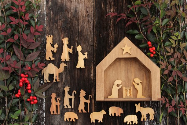 乡村风格圣诞节耶稣诞生场景背景图片下载