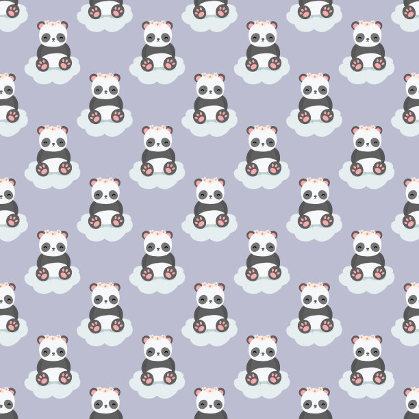可爱熊猫无缝花纹图片下载