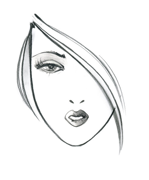 不同形状的女人的脸，眼睛和嘴唇。时尚插图的石板笔。在白色背景上隔离图片下载