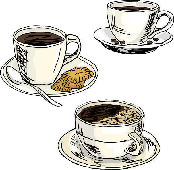 3对咖啡和咖啡绘画图片下载