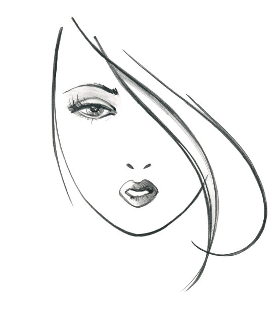不同形状的女人的脸，眼睛和嘴唇。时尚插图的石板笔。在白色背景上隔离图片下载