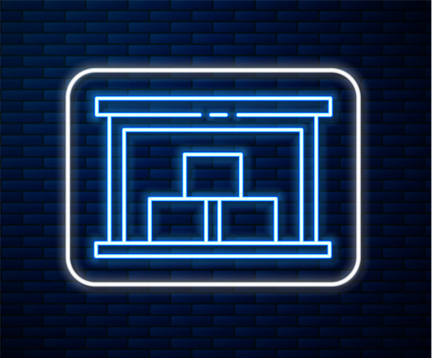 发光的霓虹灯线仓库图标隔离在砖块上图片下载