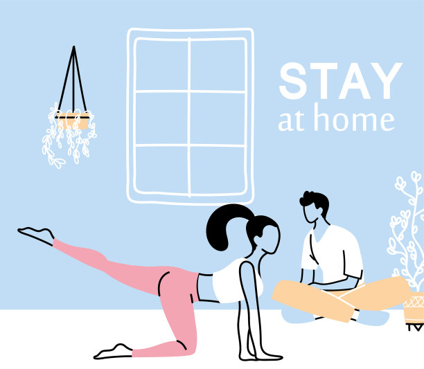 一对年轻人在家锻炼图片下载