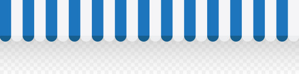 概念蓝色条纹遮阳篷为商店。帐篷遮阳市场上透明的背景。矢量图图片下载