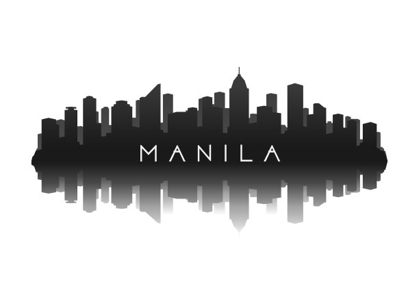 马尼拉的天际线轮廓在黑色的反射图片下载