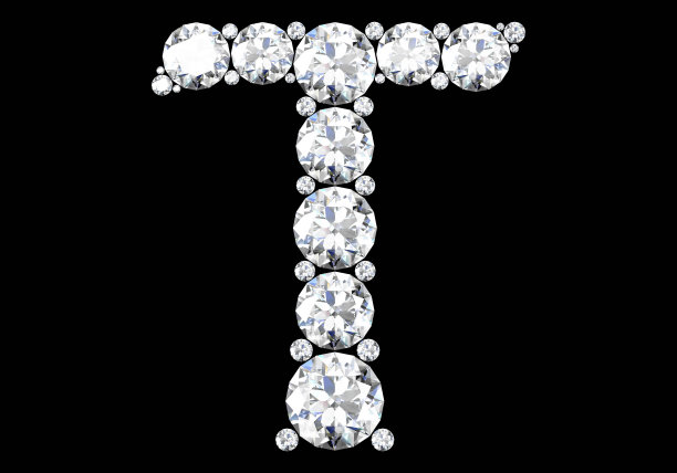 钻石字母与宝石孤立在黑色。三维渲染图片下载