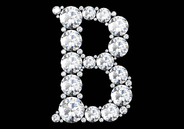 钻石字母与宝石孤立在黑色。三维渲染图片下载