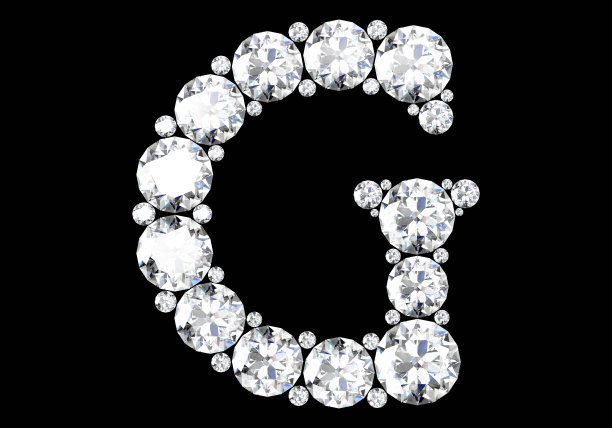钻石字母与宝石孤立在黑色。三维渲染图片下载