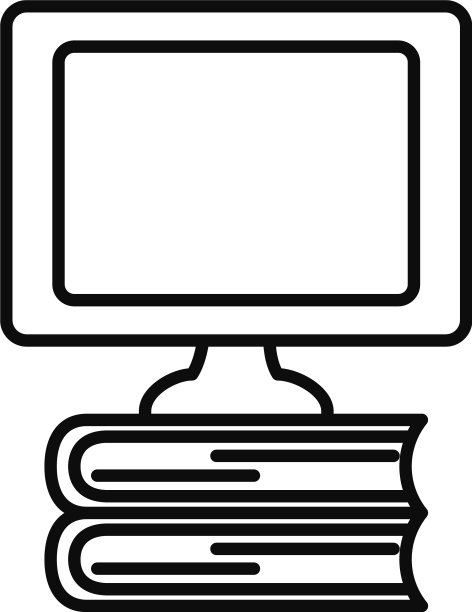 电脑显示器上的书籍堆叠图标线条样式图片下载