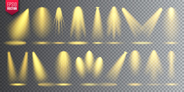 向量焦点集。明亮的圣诞灯火束。透明的现实效果。舞台灯光图片下载