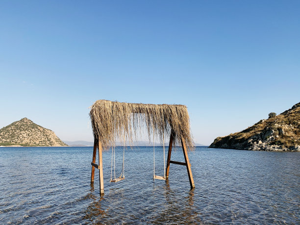 在美丽的海滩上荡秋千图片下载