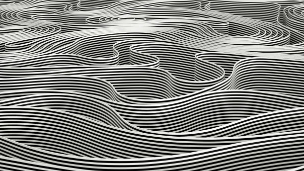 3D抽象波浪螺旋背景，黑白条纹图片下载