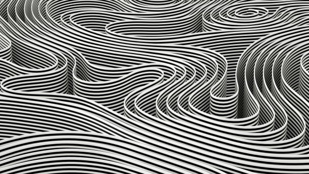 3D抽象波浪螺旋背景，黑白条纹图片下载