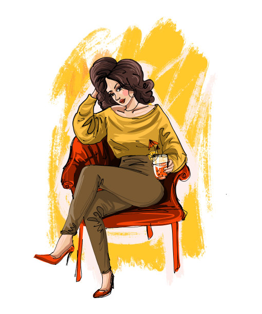 卡通女孩坐在椅子上。矢量插图EPS 10图片下载