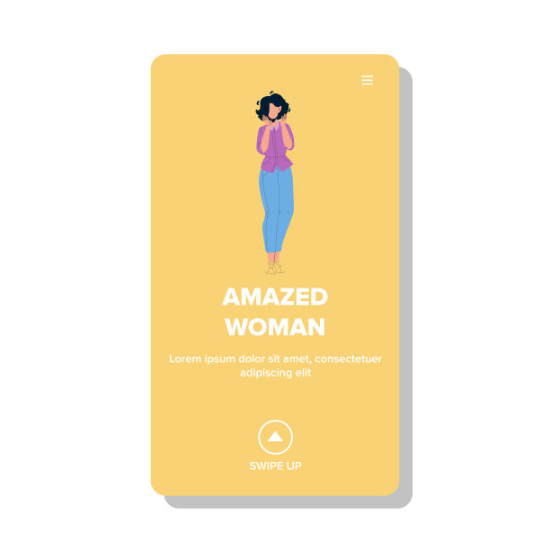 惊奇的女人站在打开的手掌向量图片下载