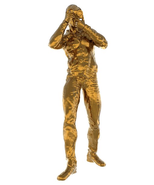 摄影师雕像的金色孤立在白色的背景3d插图图片下载