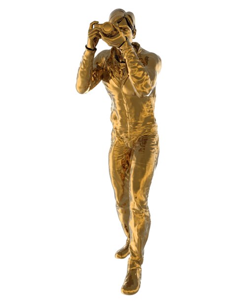 摄影师雕像的金色孤立在白色的背景3d插图图片下载