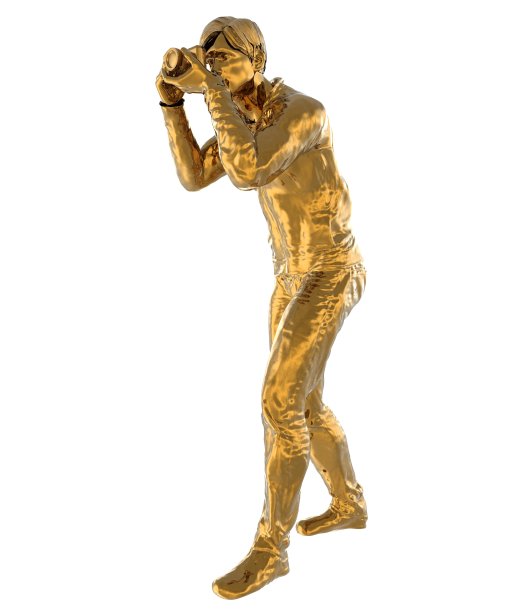 摄影师雕像的金色孤立在白色的背景3d插图图片下载