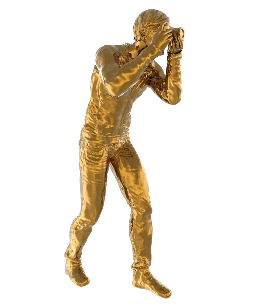 摄影师雕像的金色孤立在白色的背景3d插图图片下载