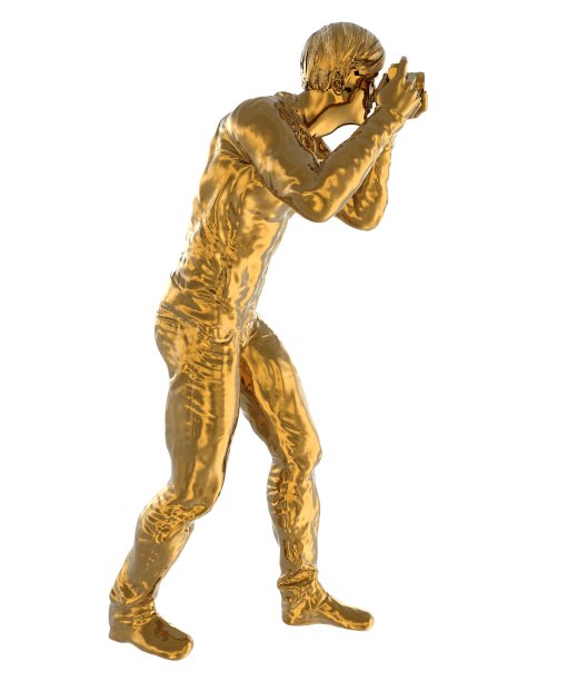 摄影师雕像的黄金孤立在白色背景3d插图图片下载