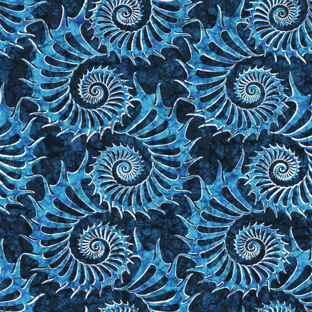 蜡染无缝纹理与贝壳图案，织物纹理，3d插图图片下载