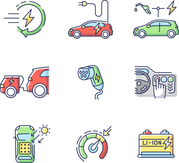 电动汽车RGB颜色图标集图片下载