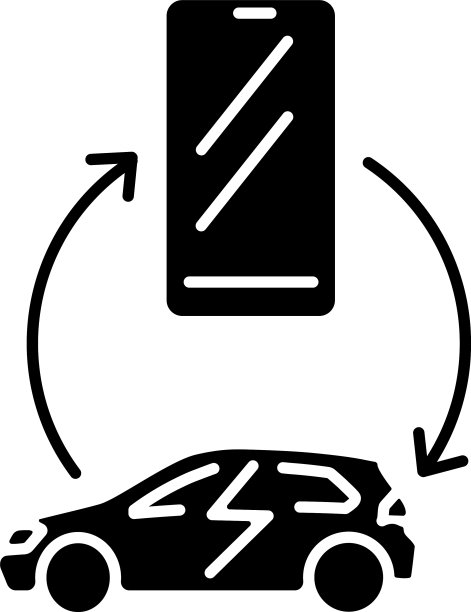汽车集成智能手机的黑色字形图标图片下载