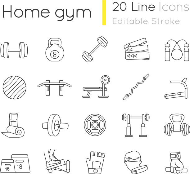 家庭健身设备线性图标设置图片下载