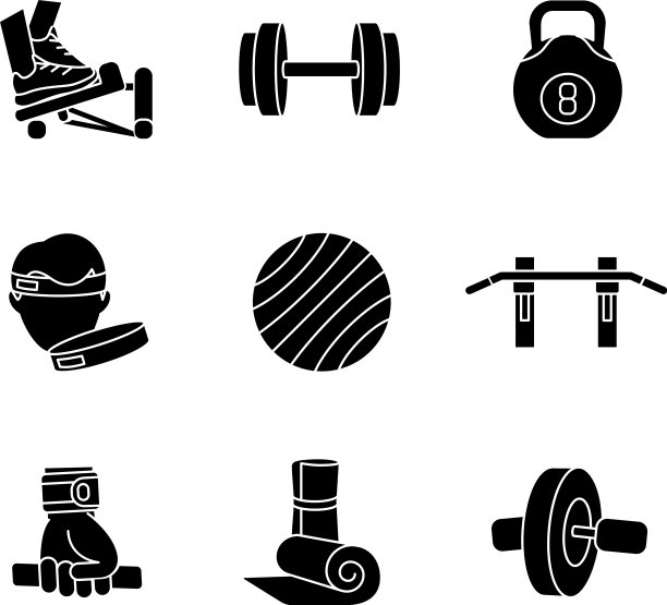 健身设备黑色字形图标设置为白色图片下载