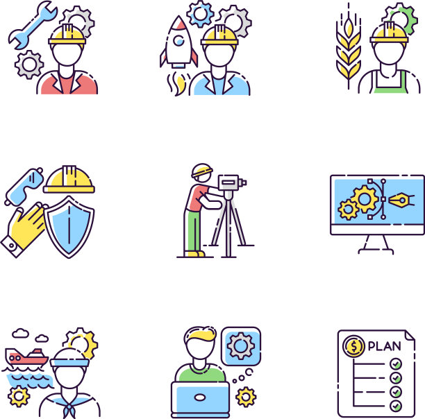 工业生产工人RGB颜色图标集图片下载